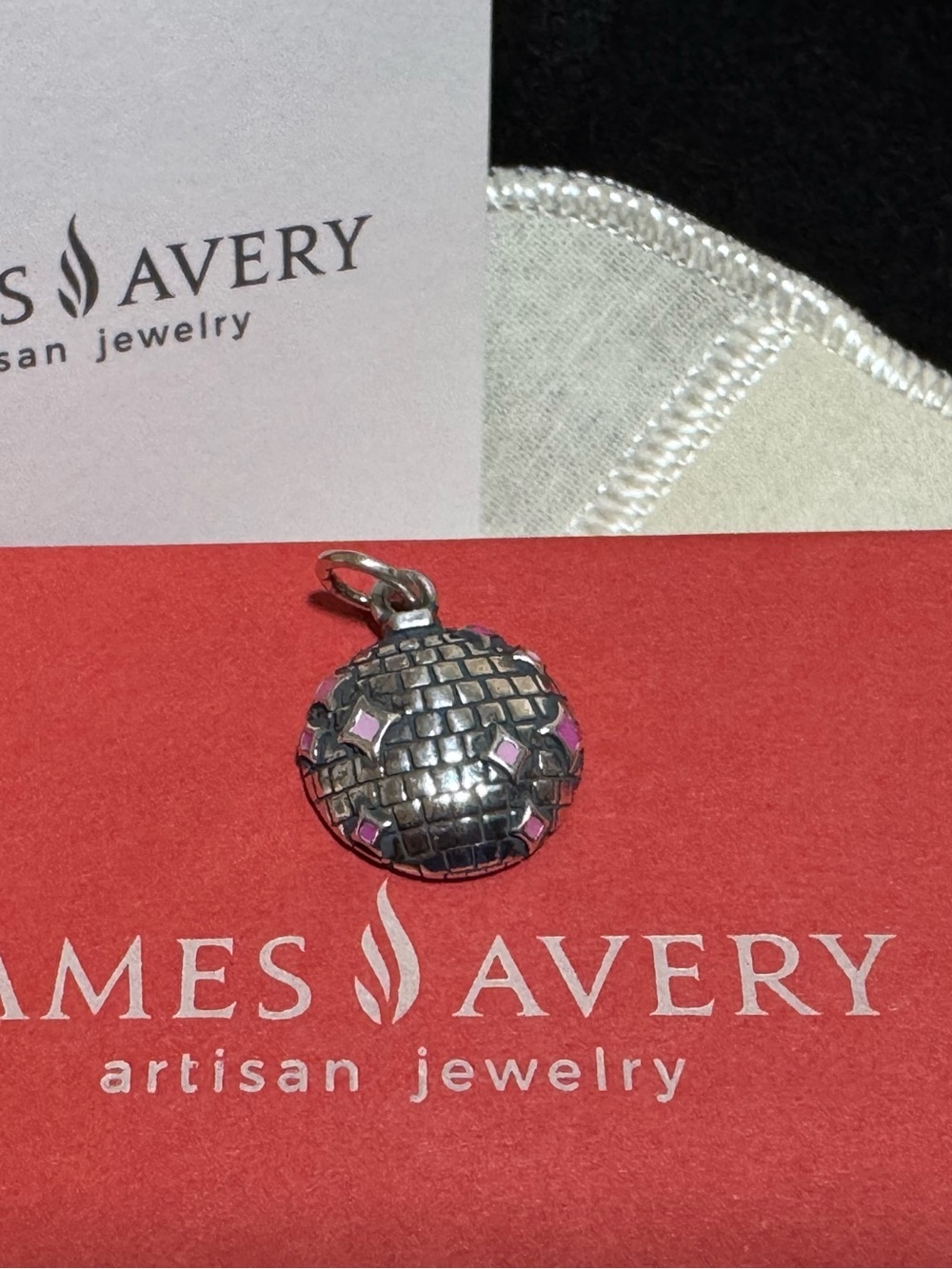 James Avery Retired Enamel Limited 3D Silver Pink Disco Ball Charm New